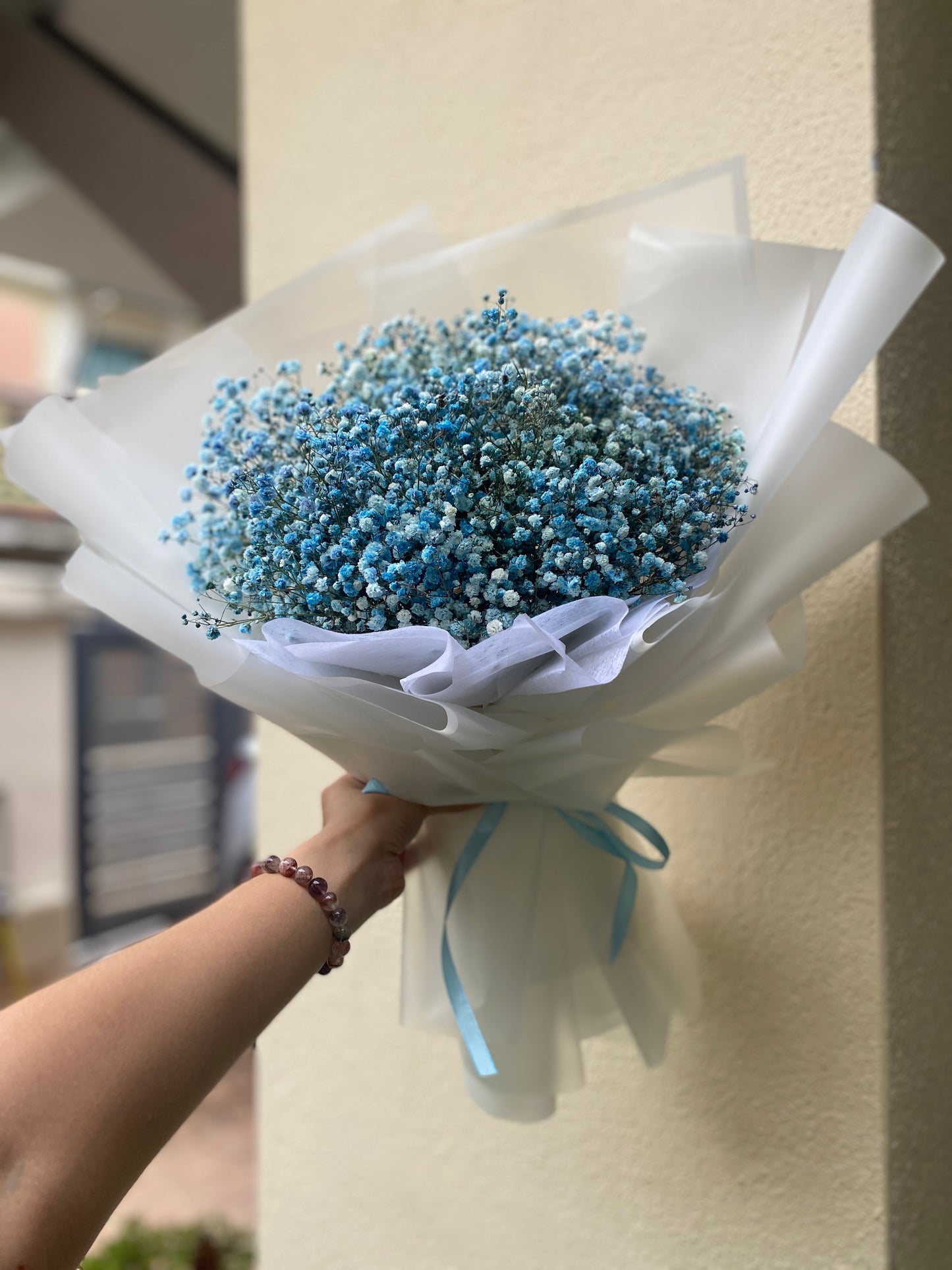 Blue Baby Breath With White Wrapping - M size