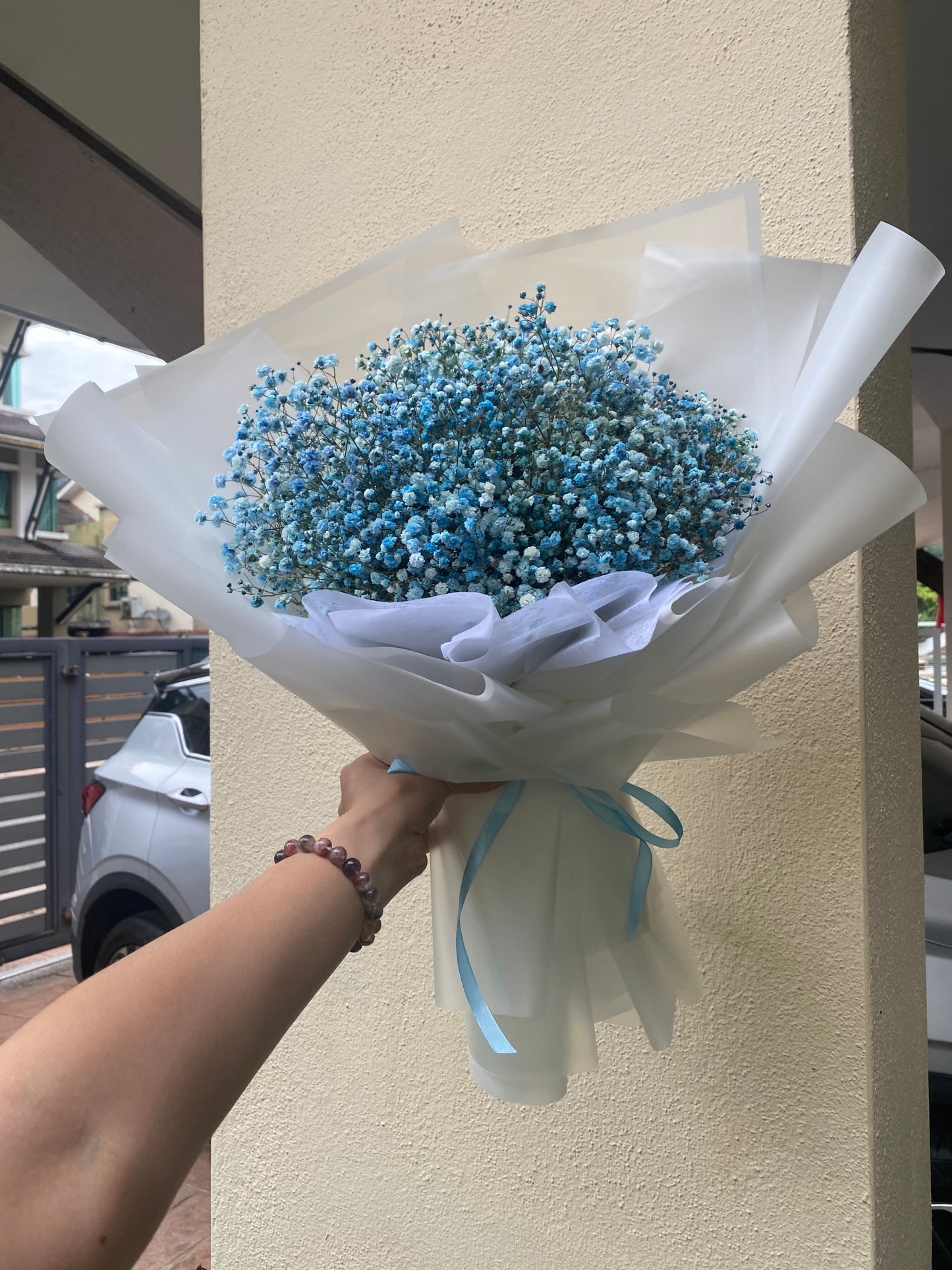Blue Baby Breath With White Wrapping - M size