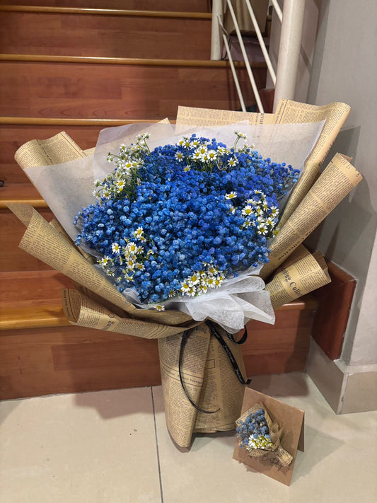 L Size Baby Breath + Matricaria bouquet (Newspaper wrapping) 大束满天星+小洋菊花束