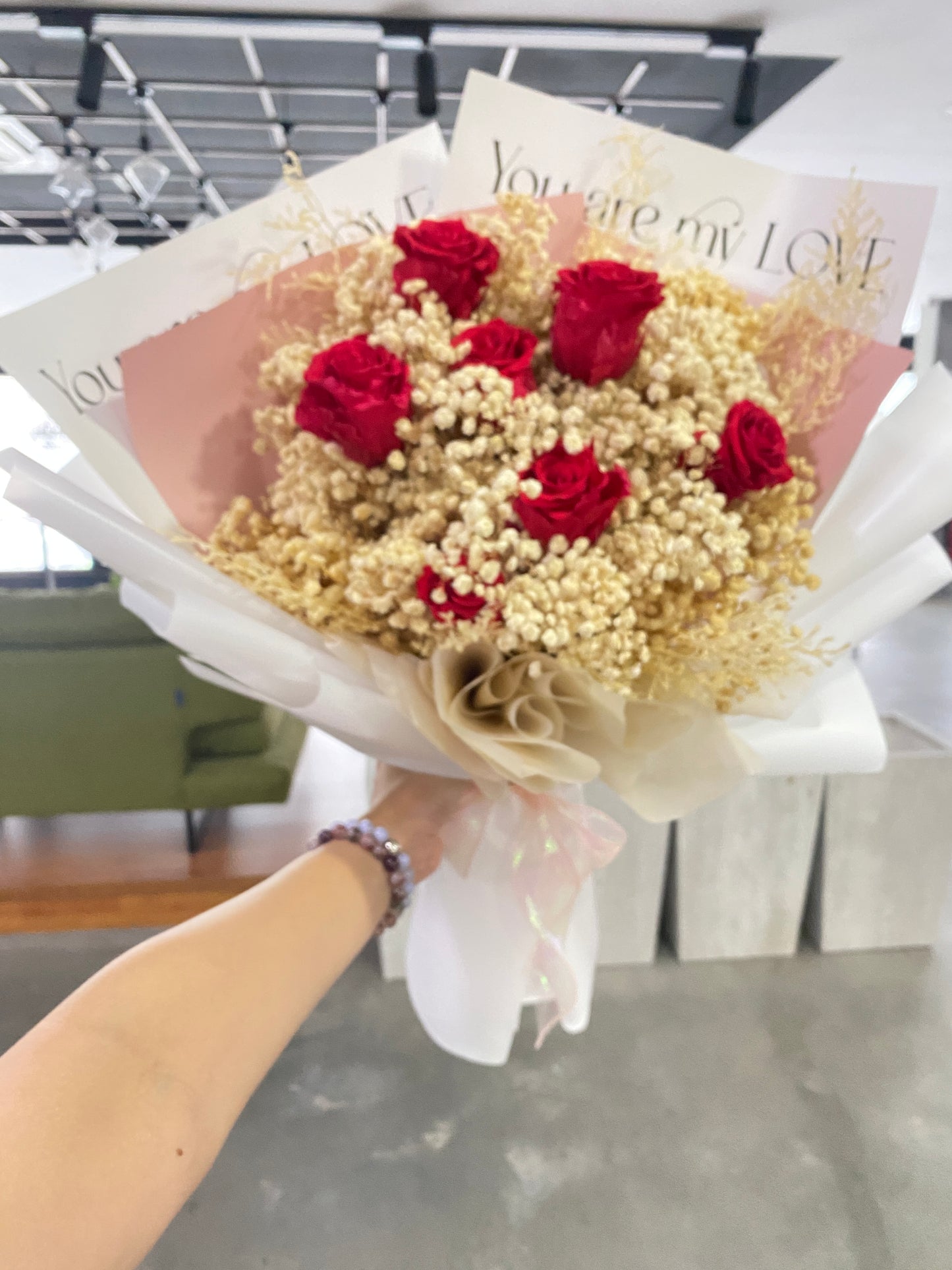 Preserved Baby Breath + Roses Bouquet