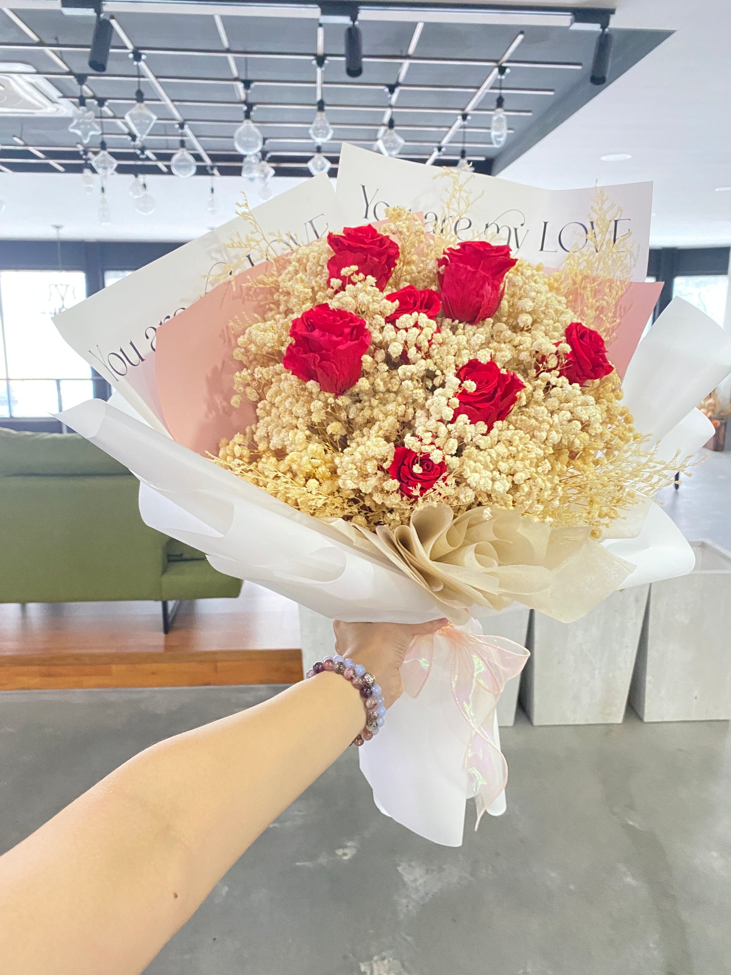 Preserved Baby Breath + Roses Bouquet