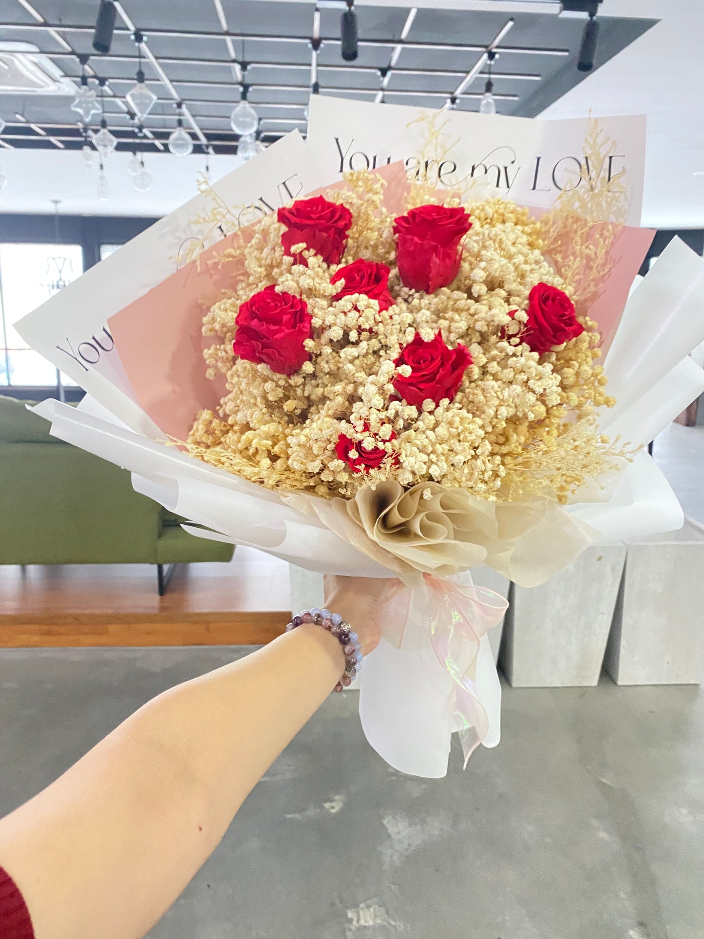 Preserved Baby Breath + Roses Bouquet