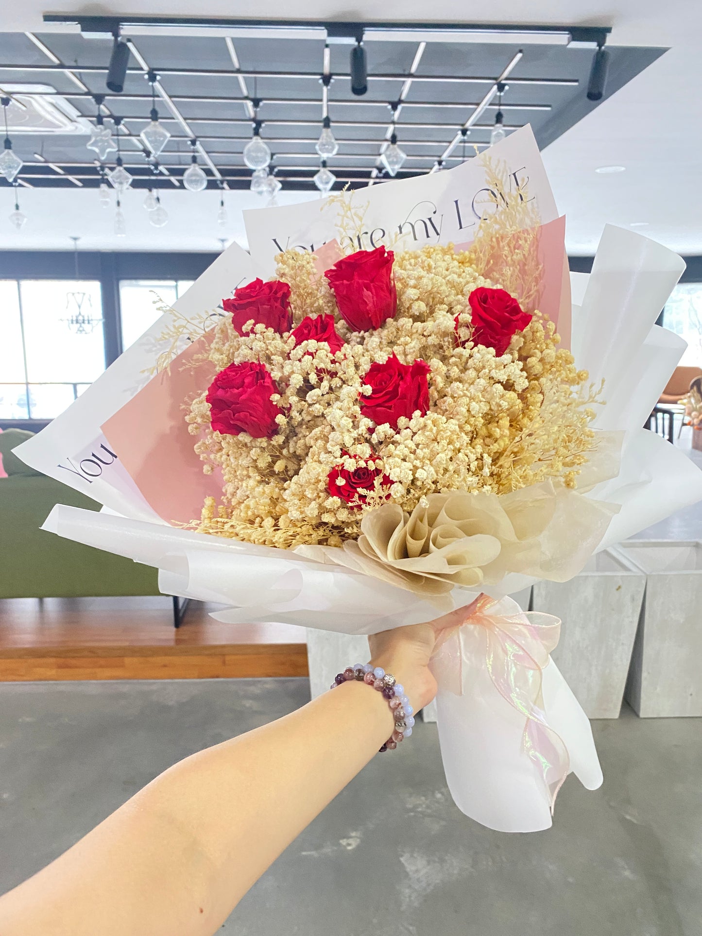 Preserved Baby Breath + Roses Bouquet